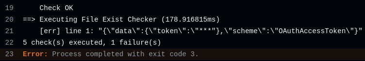 screenshot of error message including censored token