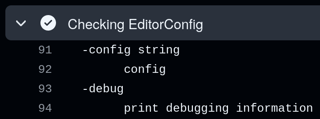 editor config run with help output